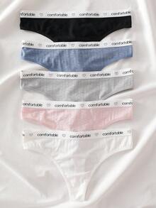 Women's Letter Print Ribbon Thong - Multicolor - View 6