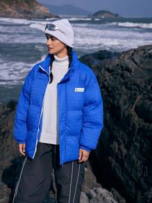 In My Nature Women's Zipper Front Outdoor Sports Coat With Letter Patch - Blue - View 6