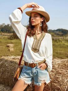 Aveloria Women's Notched Collar Lantern Sleeve Shirt