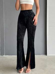 EURMUSE High Waisted Slit Flared Pants - Black - View 7