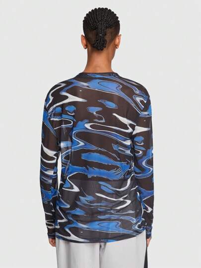 Prep Camiseta De Manga Larga Para Hombre, Impresión De Letras Con Teñido Anudado