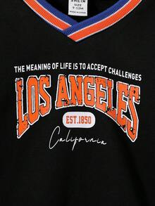 SHEIN 男嬰字母印花 V 領插肩衛衣 - 黑色 - 查看 6