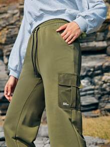 In My Nature Pantalones De Mujer Para Correr Al Aire Libre Con Cordón En La Cintura Y Puños Elásticos - Verde militar - Ver 5