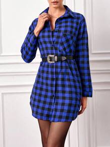 SHEIN Cottnline Women's Plaid Shirt Dress - Royal Blue - View 3