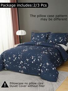 3 pièces Set de literie, microfibre, motif géométrique et floral, 1 housse de couette + 2 taies d'oreiller