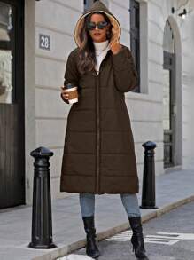 SHEIN LUNE Women's Hooded Long Sleeve Padded Padded Coat Clothes Winter