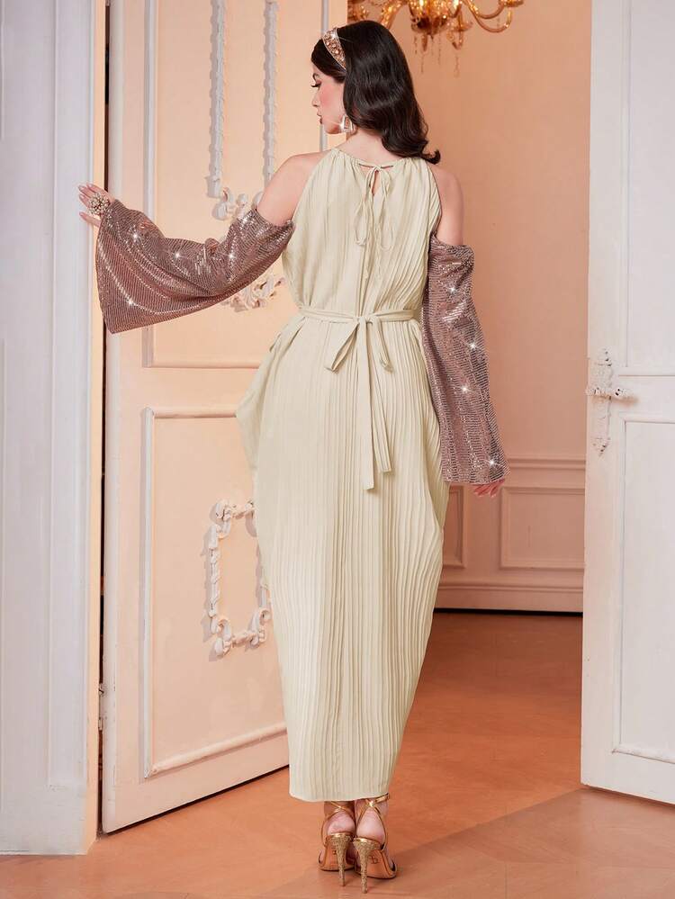 Women'S Shiny Long Sleeve Off Shoulder Dress Long Evening Dresses