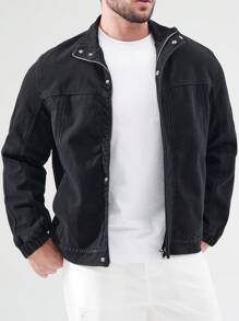 Manfinity Homme Men's Plus Size Button Up Denim Jacket - Black - View 5
