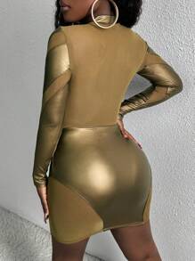 Slaydiva Vestido Ceñido Para Mujer Con Cuello De Soporte Y Detalles De Malla