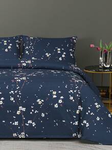 3 pièces Set de literie, microfibre, motif géométrique et floral, 1 housse de couette + 2 taies d'oreiller