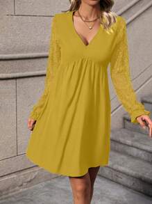 SHEIN LUNE Women'S Long Sleeve Lace Dress