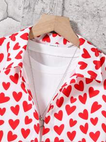 SHEIN Tween Boys' Casual Heart Printed Short Sleeve Shirt