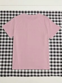 Maweii 大码心形斑马条纹印花圆领短袖夏季 T 恤 - 粉色 - 查看 2