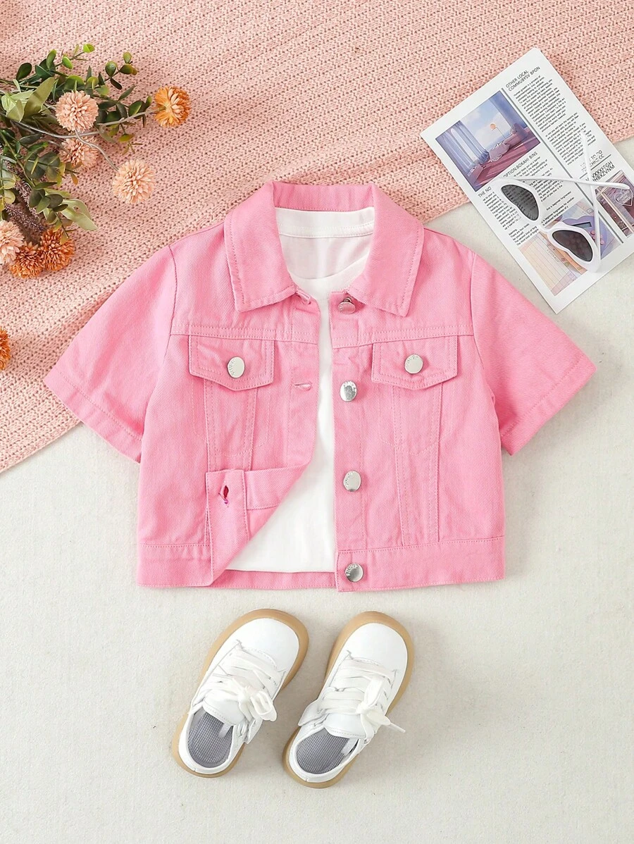 Young Girl Flap Detail Denim Shirt Without Tee