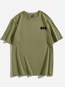 ROMWE MEN Batman X ROMWE Men Portrait & Slogan Design Short Sleeve T-Shirt - Army Green - View 2