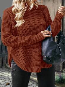 SHEIN LUNE 大碼高領長袖毛衣 - 咖啡棕 - 查看 4