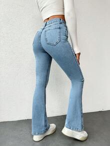 SHEIN Cottnline 女式喇叭牛仔褲 - 淺色水洗藍 - 查看 2