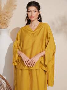 Mulvari Women'S Solid Color Batwing Sleeve Two-Piece Set 2 Piece Set