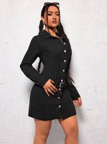SHEIN ICON Vestido De Mezclilla Para Mujer Con Frente De Botones