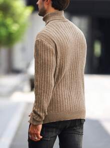 Manfinity Homme Suéter De Manga Larga Con Cuello Alto Para Hombre - Albaricoque - Ver 2