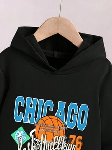 Cậu bé Tween Hoodie Và Quần thể thao  Bộ Với Lá thư Và In hoa bóng rổ - màu đen - Xem 4