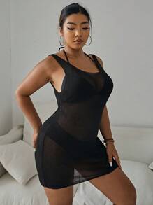 SHEIN Clasi Plus Size Backless Knitted Dress With Pearl Chain Decoration