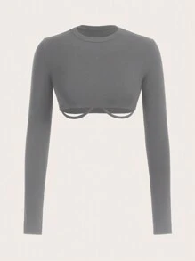 SHEIN ICON 緊身超短女式上衣 - 深灰色 - 查看 2