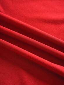 SHEIN LUNE Của phụ nữ Ngắn tay Áo thun Với In thư - Đỏ - Xem 5
