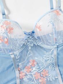 Women'S Patchwork Embroidered Mesh Sexy Lingerie Set