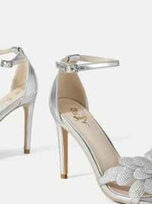 CUCCOO CHICEST 鑽石花裝飾女式高跟鞋涼鞋 - 銀色 - 查看 4