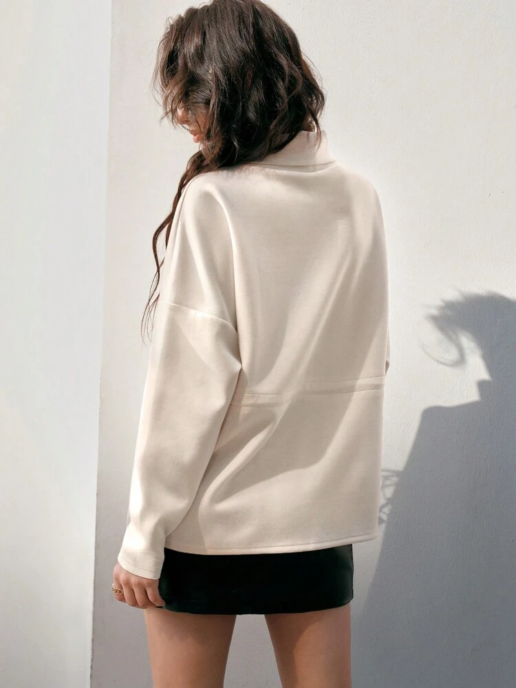 Women's Sweatshirt With Turn-Down Collar And Waist Drawstring Pullover Fall Sweatshirt