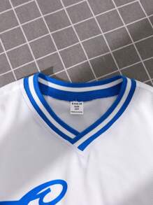 SHEIN 超奢華字母印花tween男童寬鬆v領t恤 - 白色 - 查看 3