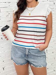 SHEIN LUNE Áo thun tay lỡ kẻ sọc tương phản cỡ lớn - trắng - Xem 5