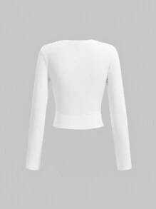 SHEIN MOD 女士花邊拼接長袖t卹 - 白色 - 查看 2
