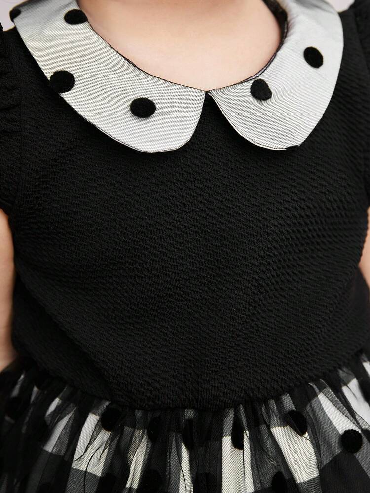 Baby Girls Casual Cute Peter Pan Collar Plaid Mesh Short Sleeve Dress