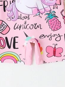 Baby Girl Cartoon Letter Printed One-Piece Swimsuit - Pink - View 3