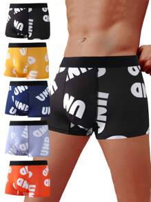 男士字母印花平角褲(5入組) - 彩色 - 查看 1