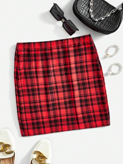 SHEIN Essnce Plaid Print Bodycon Skirt
