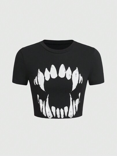 Goth Graphic Print Crop Tee, School