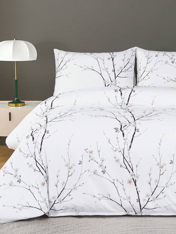 3pcs Bedding Set, Microfiber Brushed, Geometric Figures & Floral Patterns, 1 Duvet Cover + 2 Pillow Shams