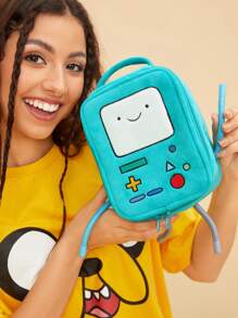 ADVENTURE TIME X SHEIN Cartoon Graphic Lake Blue Asymmetrical Handheld Cosmetic Bag, Gifts