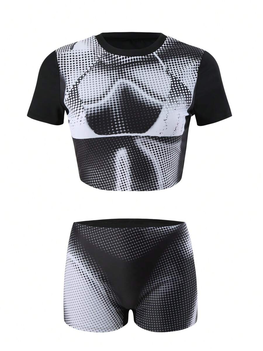 SHEIN Swim Summer Women's Body Heat Pattern Printed Bikini Set - Multicolor - View 1