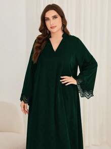 Al Najma Plus Size Women's Lace Patchwork V-Neck Dress