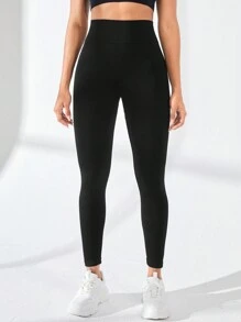 Easithlete 女式無縫實色運動打底褲 - 黑色 - 查看 5