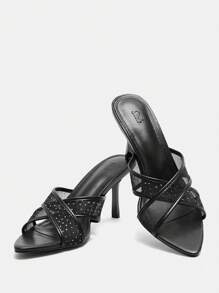 CUCCOO SZL Women'S Low/High Heeled Sandals With Black Mesh Fabric Design - Black - View 1