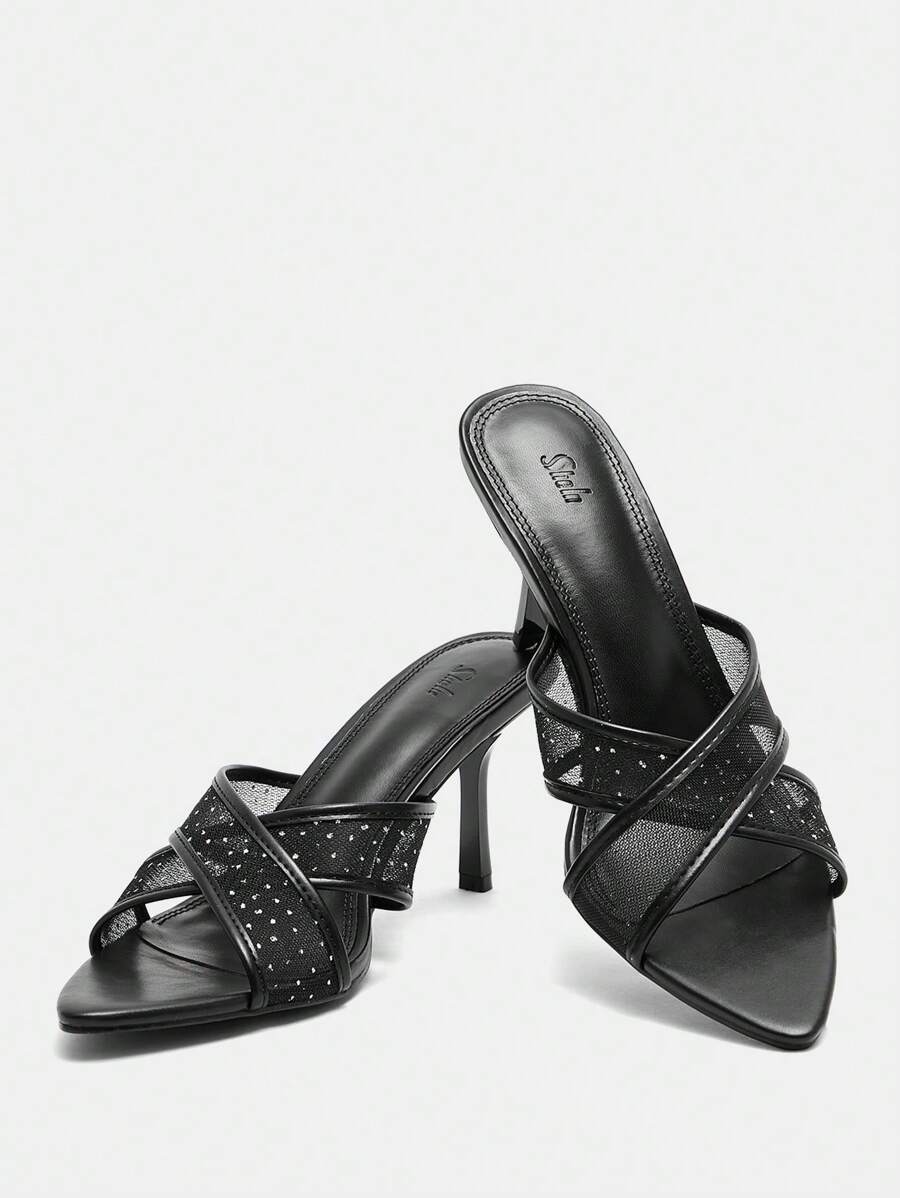 CUCCOO SZL Women'S Low/High Heeled Sandals With Black Mesh Fabric Design - Black - View 1