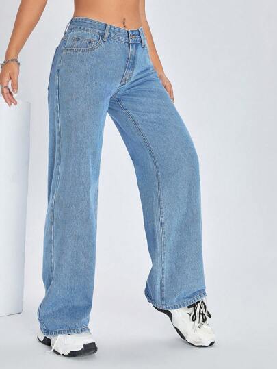 SHEIN ICON 斜袋闊腿牛仔褲