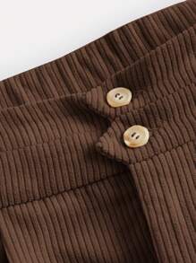 SHEIN MOD Women'S Solid Color Button Detail Folded Wide Leg Pants - Brown - View 3