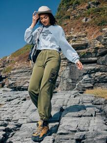 In My Nature Pantalones De Mujer Para Correr Al Aire Libre Con Cordón En La Cintura Y Puños Elásticos - Verde militar - Ver 4