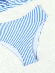 SHEIN Teen Girls' Striped Bikini Set With Ruffle Trim - Blue and White - View 4